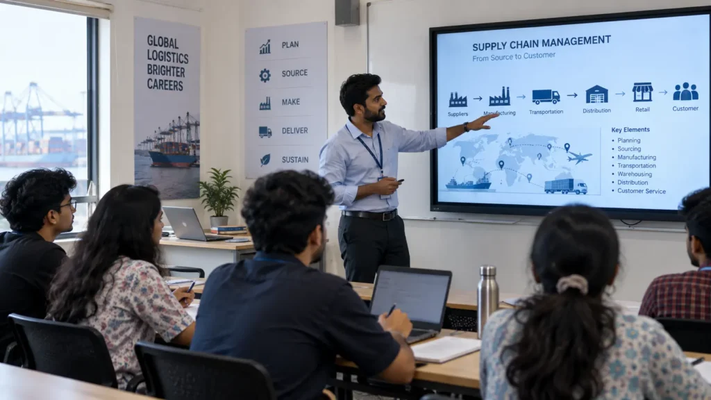 Logistics course Kerala 2026 — students training in a supply chain management classroom at MIMS